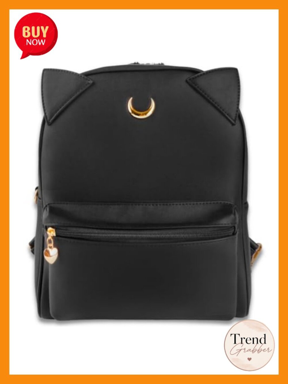 Faux Leather Anime Cat Ear Backpack with Crescent Moon, Adjustable Straps